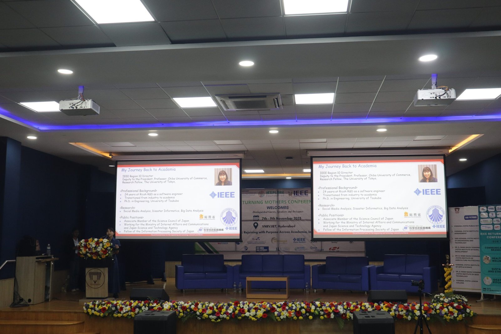 A conference speaker shares her professional journey
