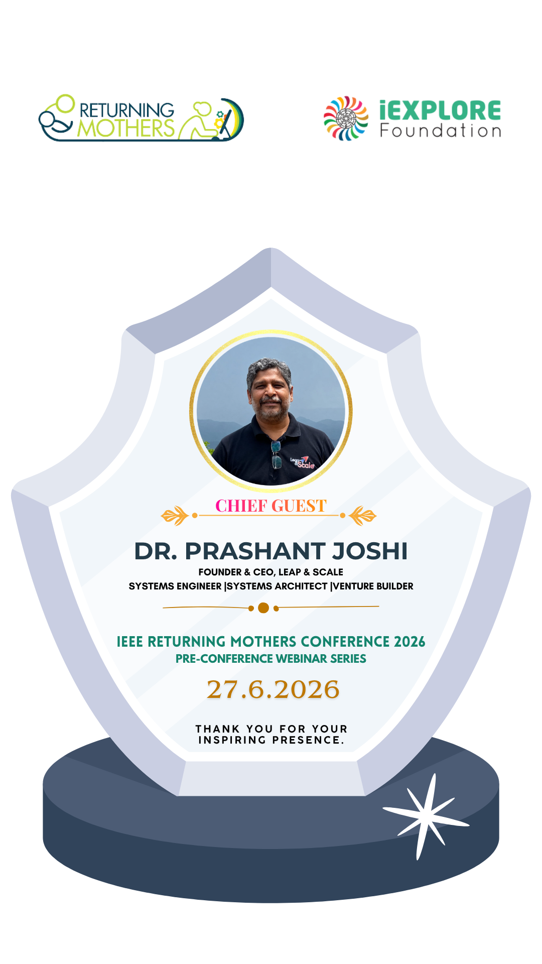 E-memento recognizing Dr. Prashant Joshi as chief guest on 27 June 2026